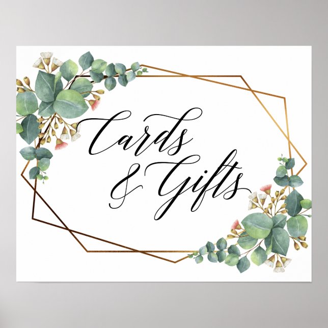 Eukalyptus-Hochzeitskarten für Gold-Rahmen und Ges Poster (Vorne)