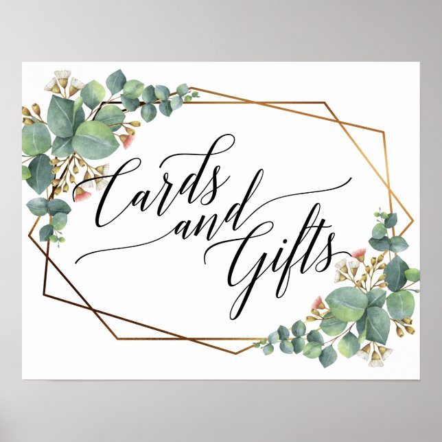 Eukalyptus-Hochzeitskarten für Gold-Rahmen und Ges Poster (Vorne)