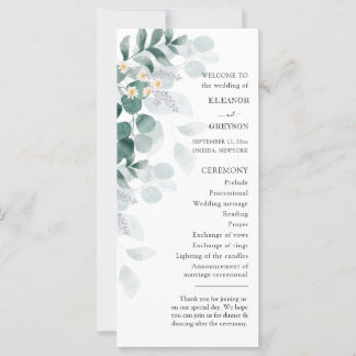 Eukalyptus-Hochzeitsprogramm für Elegantes Aquarel