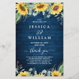 Eukalyptus-Hochzeitsprogramm für Sonnenblumen