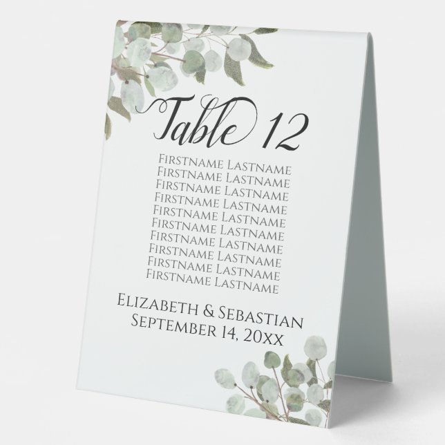 Eukalyptus-Hochzeitsskalender Tischaufsteller (Vorderseite)