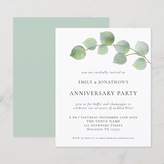 Eukalyptus-Hochzeitstag Party Einladung (Vorne/Hinten)