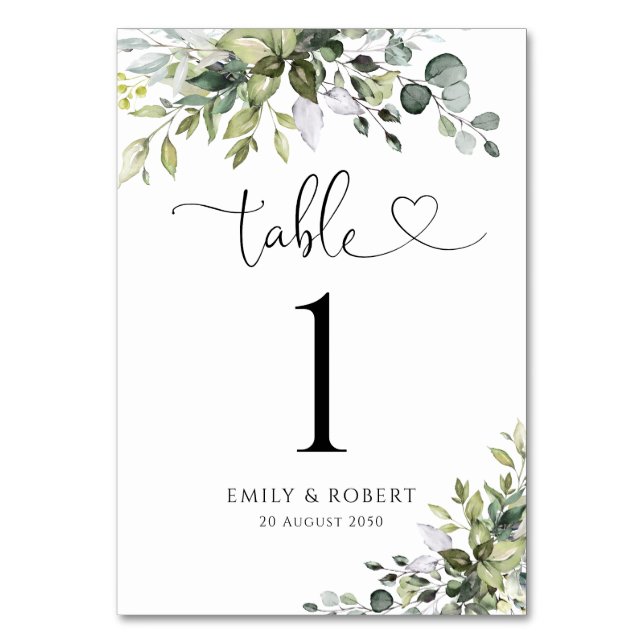 Eukalyptus-Hochzeitstischnummern Tischnummer (Vorderseite)