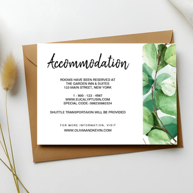 Eukalyptus Hochzeitsunterkünfte Einladung (Eucalyptus Wedding Details Enclosure Card, Eccommodation Card, Information Wedding Enclosure Card)