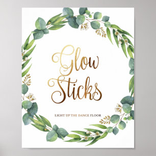 Eukalyptus-Hochzeitszeichen für leuchtende Sticks Poster