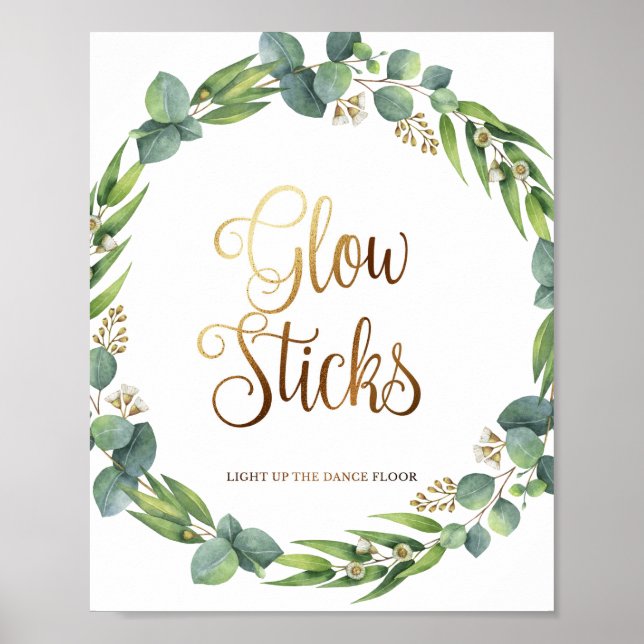 Eukalyptus-Hochzeitszeichen für leuchtende Sticks Poster (Vorne)