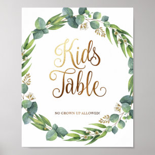 Eukalyptus-Hochzeitzeichen für Kindertisch Poster