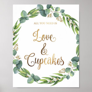 Eukalyptus-Hochzeitzeichen für Kuchen Poster