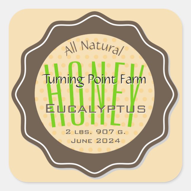 Eukalyptus Honey Jar Labels Quadratischer Aufkleber (Vorderseite)