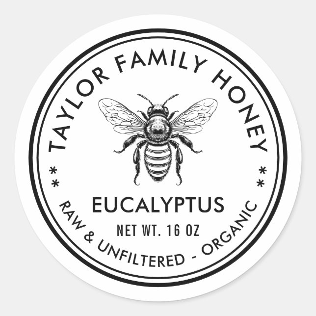 Eukalyptus-Honigetikett mit Honigbiene Runder Aufkleber (Vorderseite)