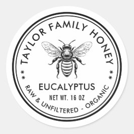 Eukalyptus-Honigetikett mit Honigbiene Runder Aufkleber