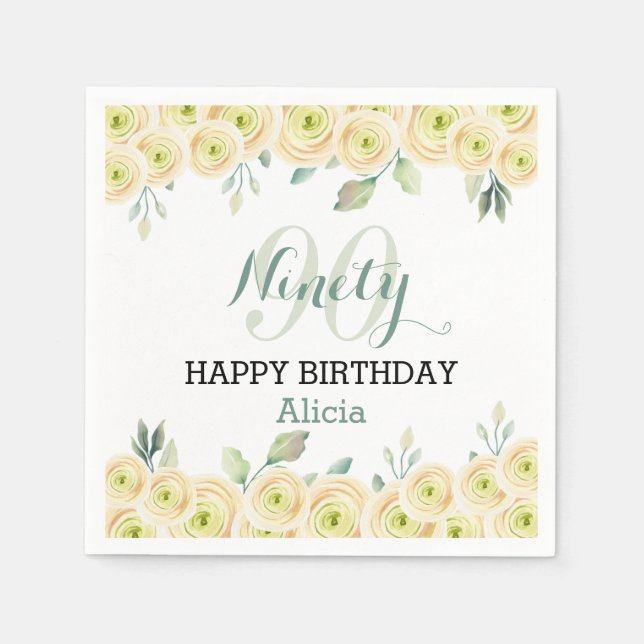 Eukalyptus Hübsch Flora 90. Geburtstag Serviette (Vorderseite)