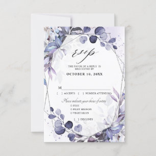 Eukalyptus Immergrün Lila Geometrische Hochzeit RSVP Karte