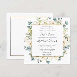 Eukalyptus Ivory White Floral Wedding Einladung