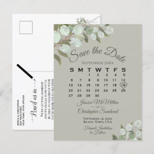 Eukalyptus-Kalender-Hochzeit Sichern Sie das Datum Ankündigungspostkarte