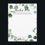 Eukalyptus-Kalligrafie-Eimerkarten Postkarte<br><div class="desc">Diese kalligraphischen Hochzeitskarten sind die ideale Ergänzung für einen modernen Hochzeitsempfang oder ein modernes Brautparty. Das Design bietet Aquarellfarben handgezeichnet elegante botanische Eukalyptuszweige und Blätter. Ändern Sie den Wortlaut in Anzug jedes Lebensereignisses. Das Schild der Schaufelliste wird separat verkauft.</div>