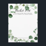 Eukalyptus-Kalligrafie-Eimerkarten Postkarte<br><div class="desc">Diese kalligraphischen Hochzeitskarten sind die ideale Ergänzung für einen modernen Hochzeitsempfang oder ein modernes Brautparty. Das Design bietet Aquarellfarben handgezeichnet elegante botanische Eukalyptuszweige und Blätter. Ändern Sie den Wortlaut in Anzug jedes Lebensereignisses. Das Schild der Schaufelliste wird separat verkauft.</div>
