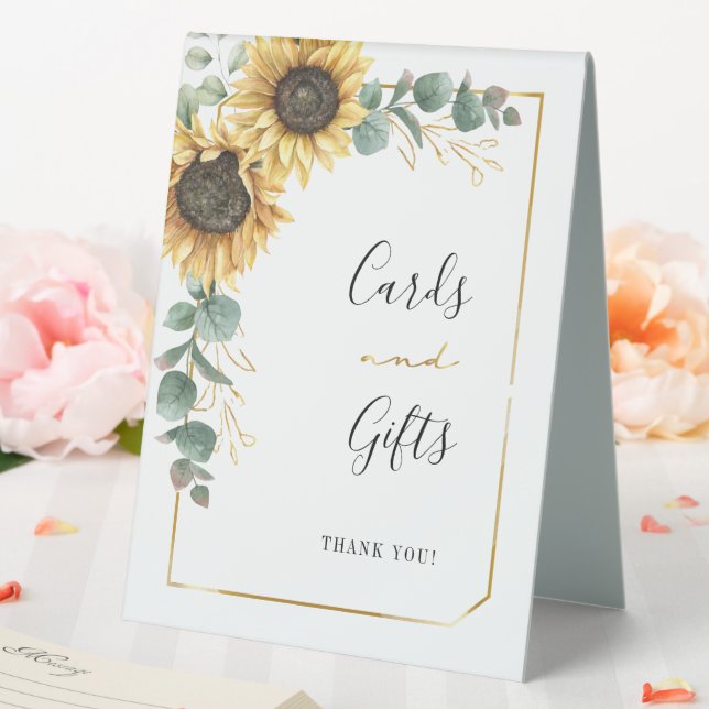 Eukalyptus-Karten und Geschenke für Sonnenblumen Tischaufsteller (In Situ (Hochzeit))