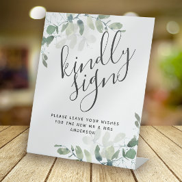 Eukalyptus Kindly Sign Wedding Guest Book Sign Sockelschild