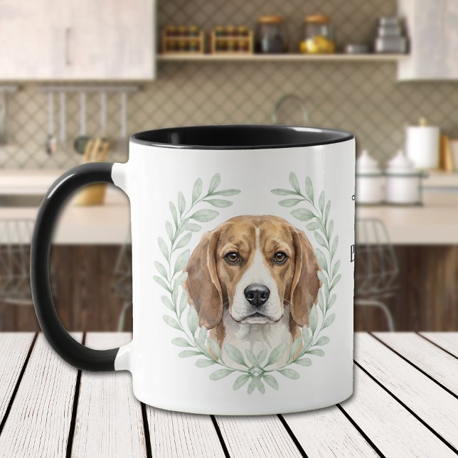 Eukalyptus-Kranz-Beagle-Hund-Monogramm Tasse (Von Creator hochgeladen)