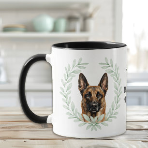 Eukalyptus-Kranz Belgischer Malinois-Hund-Monogram Tasse