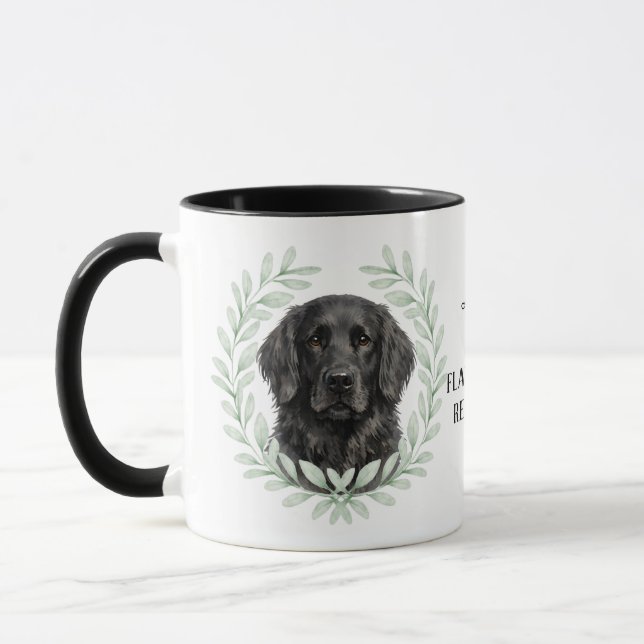 Eukalyptus-Kranz Flat Coated Retriever Monogramm Tasse (Links)
