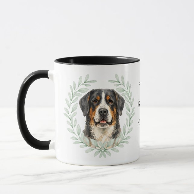 Eukalyptus-Kranz Schweizer Sennenhund Monogramm Tasse (Links)