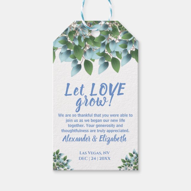 Eukalyptus Lasse Liebe wachsen Gastgeschenk Hochze Geschenkanhänger (Vorderseite)