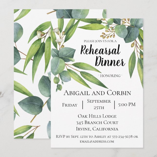 Eukalyptus-Laub-Proben-Abendessen-Einladung Einladung (Vorne/Hinten)