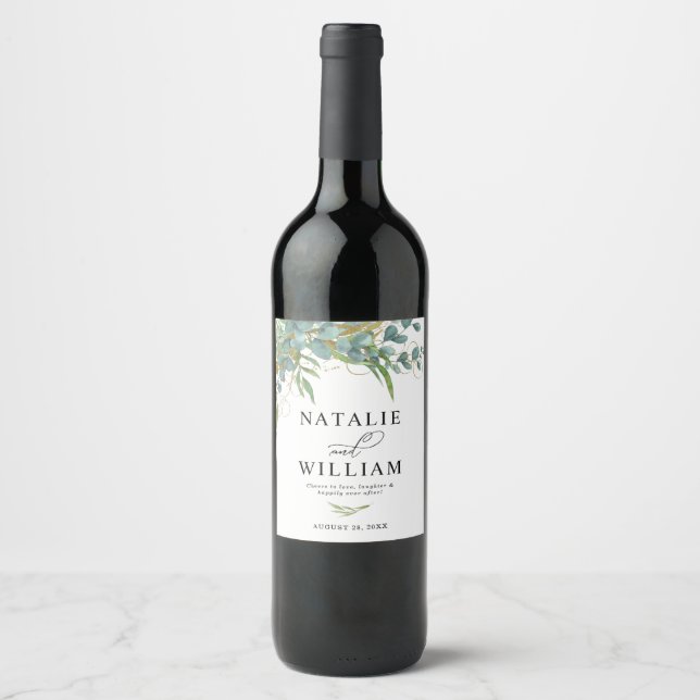 Eukalyptus & Laurels Wedding Wine Label Weinetikett (Vorderseite)