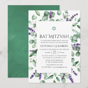 Eukalyptus-Lavendel-Grün Bat Mitzvah Einladung