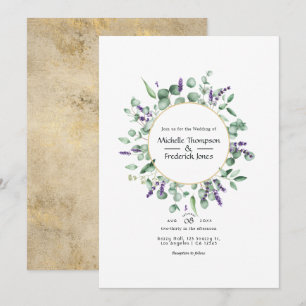 Eukalyptus Lavender Geometric Gold Wedding Einladung