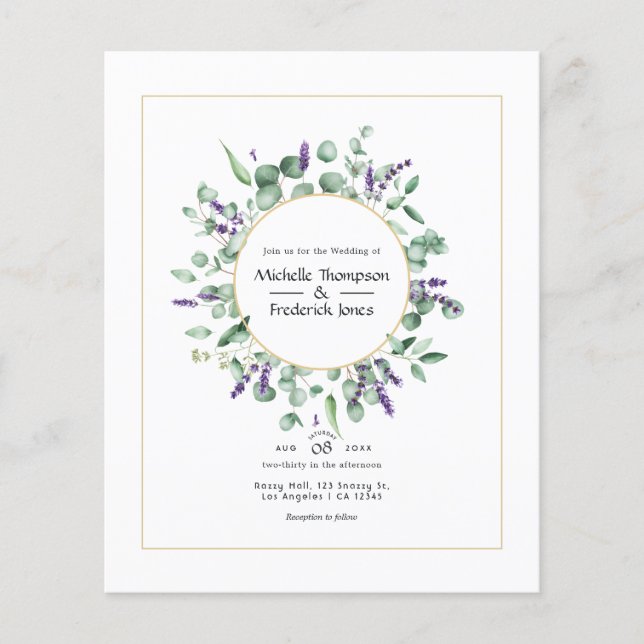 Eukalyptus Lavender Geometric Gold Wedding Flyer (Vorne)