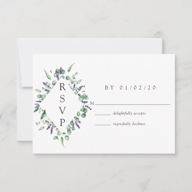 Eukalyptus Lavender Greenery Wedding RSVP Karte (Vorderseite)