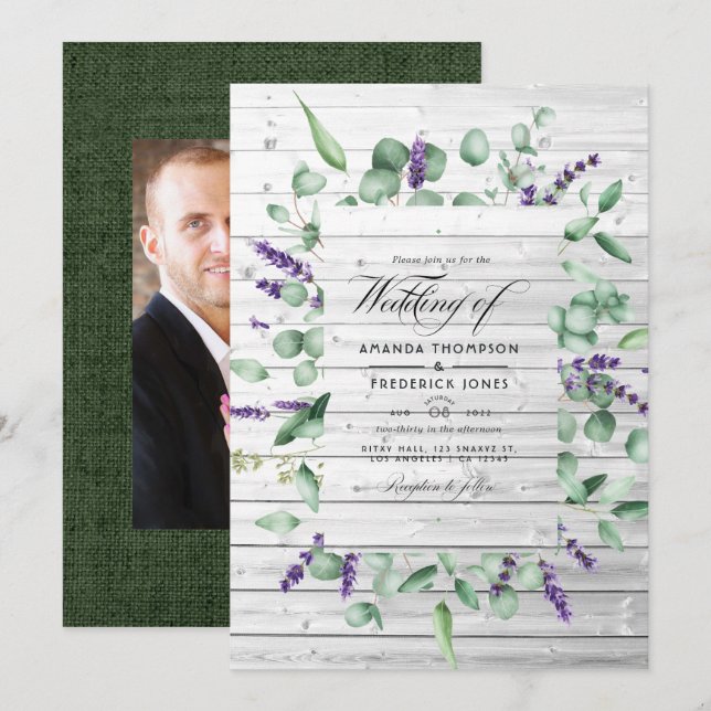 Eukalyptus Lavender Rustic Country Stall Hochzeit  Einladung (Vorne/Hinten)