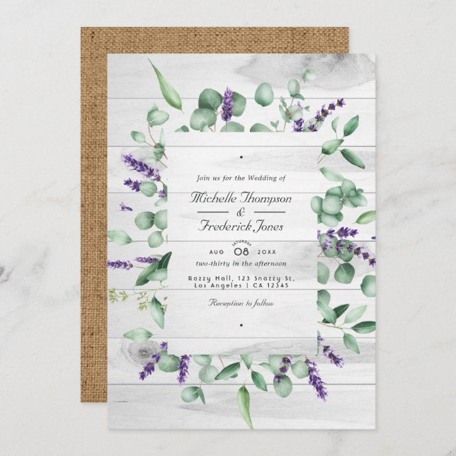Eukalyptus Lavender Rustic QR Code UAWG Wedding Einladung (Vorne/Hinten)