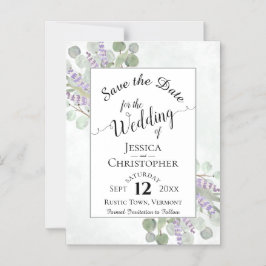 Eukalyptus & Lavender Rustikale Weiß Save the Date Magneteinladung
