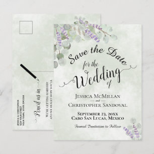 Eukalyptus & Lavender Sage Wedding Speichern Sie d Ankündigungspostkarte