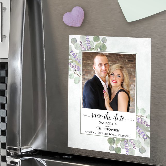Eukalyptus Lavender Wedding Rett Date Foto Magnet (Von Creator hochgeladen)
