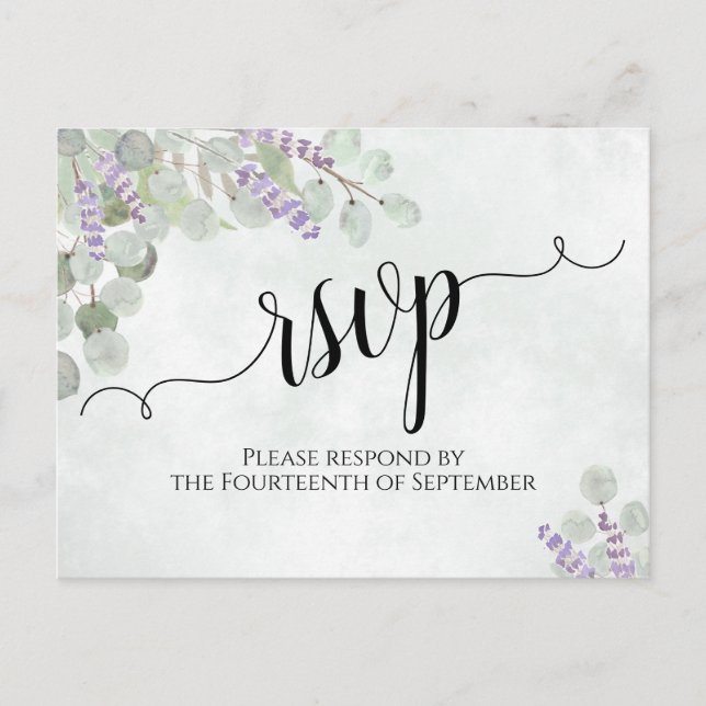 Eukalyptus & Lavender Wedding RSVP Postkarte (Vorderseite)