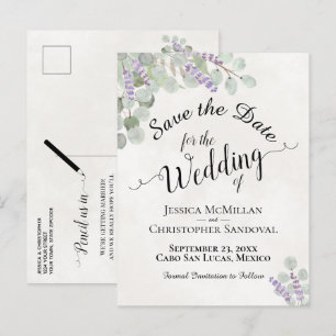 Eukalyptus & Lavender White Wedding Speichern Sie  Ankündigungspostkarte