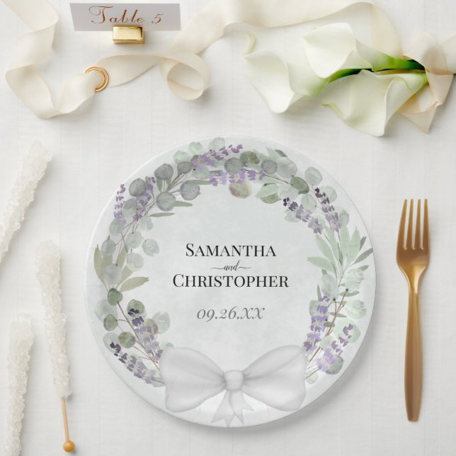 Eukalyptus & Lavender Wreath Watercolor Wedding Pappteller (Hochzeit)
