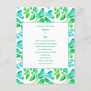 Eukalyptus Leaf Art Green Aquamarin Dusty Blue Wed Postkarte