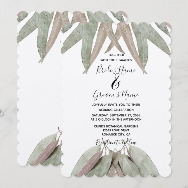 Eukalyptus-Leaf-Hochzeitseinladungen Einladung (Vorne/Hinten)