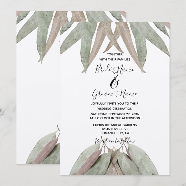 Eukalyptus-Leaf-Hochzeitseinladungen Einladung (Vorne/Hinten)