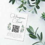 Eukalyptus Leaf Wedding Honeymoon Fund Begleitkarte<br><div class="desc">Ein schlicht elegantes,  grünes Kalligraphieskript mit zwei Aquarellfarben-Eukalyptus-Blätter auf beiden Seiten,  um diese wunderschöne,  minimalistische Hochzeit im Herbst Flitterwochen-Fondskarte zu dekorieren. Schöne moderne Hochzeitseinladungskarten mit Ihrem Website QR Code für einen Gartenabend.</div>