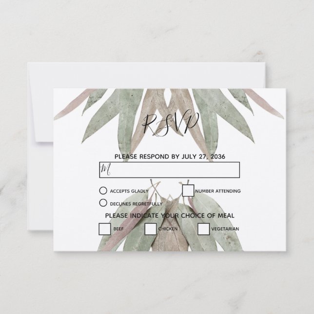 Eukalyptus Leaf Wedding RSVP Cards Karte (Vorderseite)