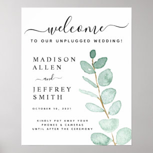Eukalyptus Leaf Wedding Unplugged Willkommenszeich Poster