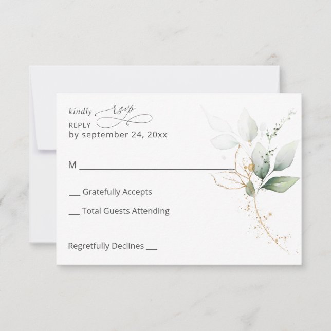 Eukalyptus-leicht Gold über die UAWG RSVP Karte (Vorderseite)