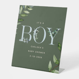 Eukalyptus Lettering Blue Boy Baby Dusche Willkomm Sockelschild